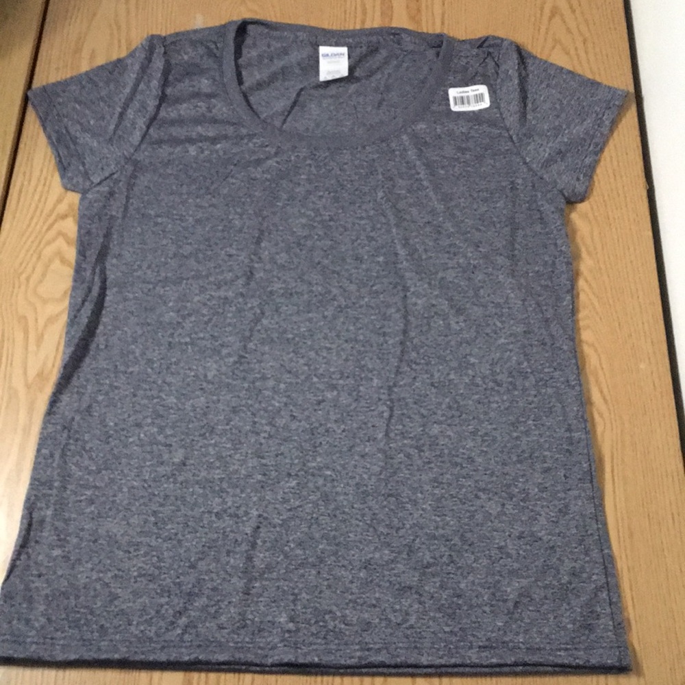 New Women’s Gildan Polyester T-shirt Lightweight Heathered Blue Gray Size Medium